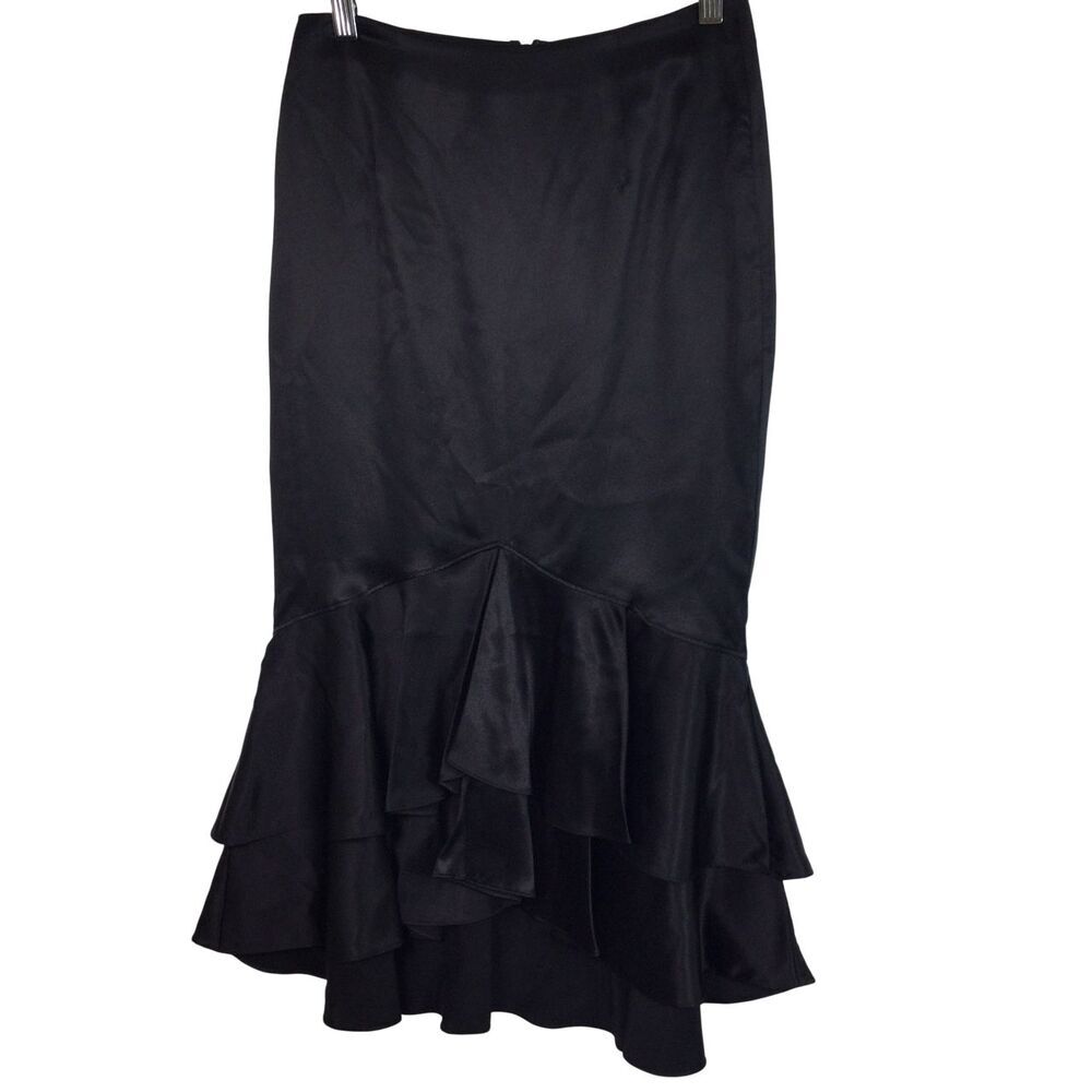 Cinq á Sept Womens Anissa Ruffle Trimmed Silk Satin Skirt Black Size 2